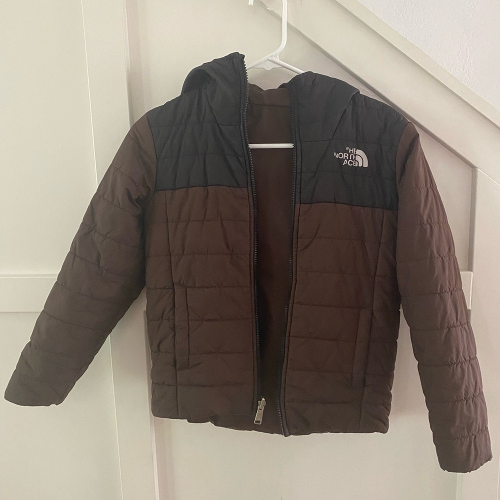 The North Face Brown and Black Puffer Jacket Size Small (7/8)
